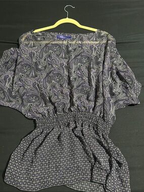Miley Cyrus & Max Azria Purple Paisley Smocked-Waist Tunic